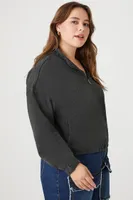 Women's Half-Zip Cropped Rib-Knit Pullover in Charcoal