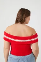 Women's Sweater-Knit Off-the-Shoulder Top in Red/Vanilla, 3X