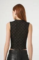 Women's Mock Neck Lace Crop Top in Black, XS