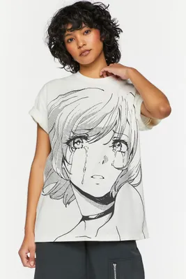 Women's Animebae Sad Girl Graphic T-Shirt in White Small