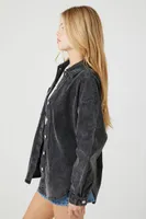 Women's Corduroy Drop-Sleeve Shacket in Washed Black Small