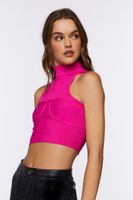 Women's Sleeveless Turtleneck Sweater-Knit Top in Fuchsia Medium