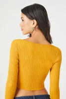 Women's Ribbed Sweater-Knit Crop Top in Mustard Large