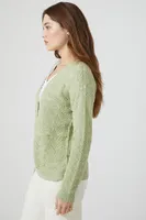 Women's Pointelle Knit Cardigan Sweater in Sage Large