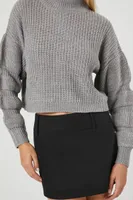 Women's Ribbed Knit Mock Neck Sweater in Heather Grey, XL