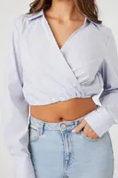 Women's Poplin Surplice Wrap Crop Top Crystal