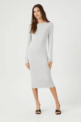 Women's Long-Sleeve Bodycon Midi Dress in Heather Grey Small