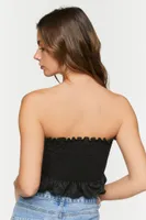 Women's Smocked Ruffle-Trim Tube Top Black