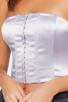 Women's Satin Hook-and-Eye Corset Crop Top in Silver Large