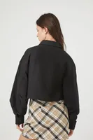 Women's Cropped Twill Zip-Up Jacket in Black Medium