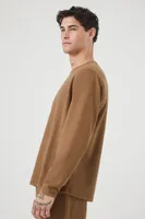 Men Ribbed Knit Crew Neck Top in Deep Taupe Large