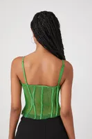 Women's Sheer Fishnet Bustier Top in Green Medium