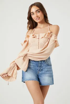 Women's Off-the-Shoulder Ruffle Top in Pale Pink Medium