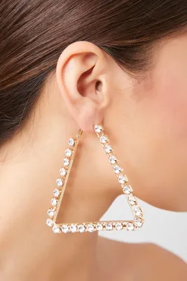 Women's Faux Gem Triangle Hoop Earrings in Gold/Clear