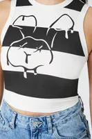 Women's Striped Bunny Graphic Tank Top in Cream/Black Large