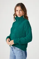 Women's Cable Knit Turtleneck Sweater in Hunter Green, XL