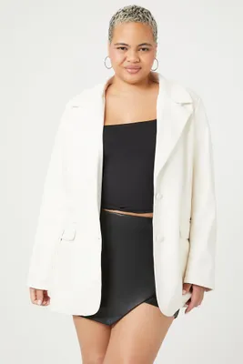 Women's Faux Leather Blazer in White, 3X