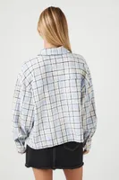 Women's Plaid Drop-Sleeve Shirt in Blue Small