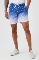 Men Gradient Star Print Swim Trunks in Blue Large