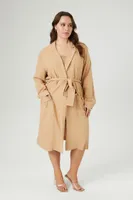 Women's Belted Twill Trench Coat in Khaki, 0X