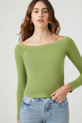 Women's Ribbed Knit Boat Neck Top