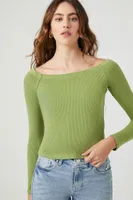 Women's Ribbed Knit Boat Neck Top