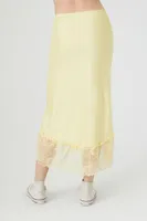 Women's Lace-Trim Satin Maxi Skirt in Yellow Medium