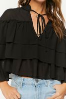 Women's Tiered Flounce Tie-Neck Chiffon Top Small