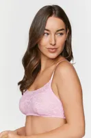 Women's Floral Lace Picot-Trim Bralette in Pink Icing Small