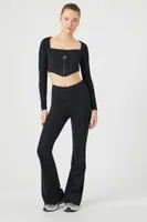 Women's Active Zip-Up Pointed Crop Top in Black Medium