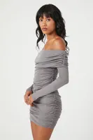 Women's Off-the-Shoulder Foldover Mini Dress in Dark Grey Small