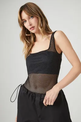 Women's Fishnet Tank Bodysuit in Black Small