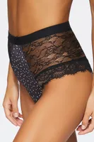 Women's Speckled Print Lace Cheeky Panties in Black/White Small