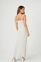 Women's Chain Print Ruffle-Trim Maxi Dress in Silver/White Small