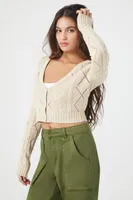 Women's Cropped Pointelle Cardigan Sweater Small