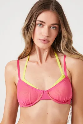 Women's Dual Mesh Underwire Bra in Hibiscus/Green Small