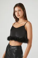 Women's Fur-Trim Cropped Cami in Black Small