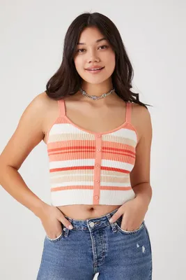 Women's Striped Sweater-Knit Tank Top in Peach Bud, XL