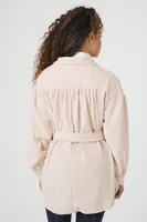 Women's Belted Corduroy Shacket in Cream Small