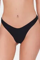 Women's Ribbed High-Leg Bikini Bottoms in Black Large