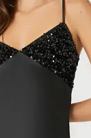 Women's Sequin Satin Midi Slip Dress Black,