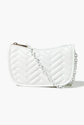 Women's Chevron Quilted Baguette Shoulder Bag in White