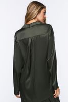 Women's Satin Button-Up Robe in Dark Olive Small