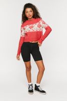 Women's Rose Print Sweater in Red Large