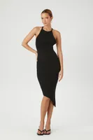 Women's Sweater-Knit Bodycon Halter Midi Dress in Black, XL