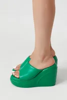 Women's Faux Leather Platform Wedges in Green, 7