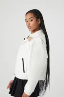 Women's Hooded Snap-Button Jacket in White/Black, XS