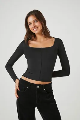 Women's Fitted Long-Sleeve Crop Top in Black Medium