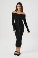 Women's Off-the-Shoulder Midi Sweater Dress in Black Small