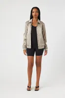 Women's Satin Varsity-Striped Bomber Jacket in Castlerock Small